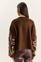 Women's Brown Crew Neck Floral Patterned Shaded Oversize Knitwear Sweater 4915 60283587 - 8