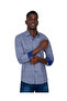 Slim Fit Blue Contrast Detailed Micro Floral Stretch Fabric Cotton Shirt