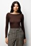 4797 women's boat neck long sleeve blouse - coffee - 3