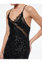 Lace Detailed Strappy V Neck Sequined Asymmetrical Mini Evening Dress - 5