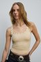 Lillesol Women's Corded Fabric Look Slim Fit Body-Fitting Cotton Basic Beige Stone Tank Top with Pool Neckline - 2