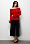 7012 women's off-shoulder degaje collar Lace-Like Knit knit sweater red - 2