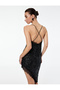 Lace Detailed Strappy V Neck Sequined Asymmetrical Mini Evening Dress - 4