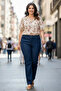 Plus Size Women's Elastic Waist Stretch Fabric Pipe Leg Jeans 03 Navy Blue - 2