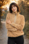 Women's Turtleneck Half Zipper Plush Fleece Sweatshirt Beige - 3