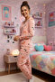 Salmon Cloud Patterned Long Sleeve Women's Pajama Set - 3