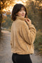 Women's Turtleneck Half Zipper Plush Fleece Sweatshirt Beige - 5