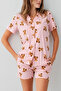 Women's Shirt Collar Printed Summer Regular Fit Pink Shorts Set Rp3818-S-V2 - 3