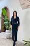 Women's Black Gold Accented Slit Midi Length Crepe Dress Nbmy3862