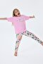 Girl's Crew Neck Embroidered Summer Regular Fit Pink Pajama Set Us2503-C-V2 - 5