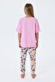 Girl's Crew Neck Embroidered Summer Regular Fit Pink Pajama Set Us2503-C-V2 - 4
