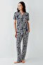 Women's Shirt Collar Printed Summer Regular Fit Navy Blue Pajama Set Ar3607-S-V2 - 2