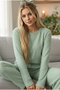 Green Crew Neck Soft Winter Waffle Knitted Pajamas Set