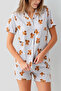 Women's Shirt Collar Printed Summer Regular Fit Green Shorts Set Rp3818-S-V1 - 3