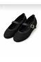 Women's Black Tweed Fabric Single Strap Buckle Classic Casual Ballerinas |   Casual Shoes - 4