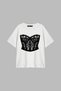Lace Top Printed Relaxed Fit White Women's T-Shirt