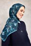 Cotton Polyester Scarf Navy Blue-Cyan White Midnight Blue Botanical Pattern Soft Textured 9 - 4