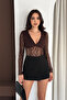 Lace V-Neck Long Sleeve Snap-Button Women's Bodysuit - 3