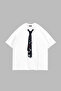 Tie Printed Oversized Unisex White Tshirt - 2
