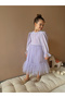 Lilac Skirt Tulle Ruffled Belted Sleeve Tip Tulle Detailed Long Sleeve Girl Child Baby Girl Dress - 4