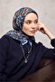 وشاح من القطن والبوليستر باللون الأزرق الداكن والكريمي والبرتقالي بنمط نباتي ناعم الملمس 90x90