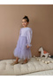 Lilac Skirt Tulle Ruffled Belted Sleeve Tip Tulle Detailed Long Sleeve Girl Child Baby Girl Dress - 5