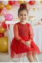 Red Long Tulle Sleeve Detailed Tutu Baby Girl Dress - 2