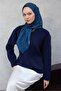 Cotton Polyester Soft Scarf Geometric Pattern Indigo Blue 90X90 - 2