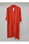Women's Orange Italian Foldable-Sleeved Pocketed Long Linen Kaftan