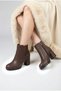 Women's Brown Zippered Simple Daily Use Short Heeled Boots Shoes - 6