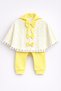 Pompom Detailed Heart Patterned Baby Poncho Set Long Sleeve Badi 0-24 Months Baby Girl Set 100% Cotton - 2