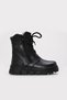 Black Unisex Fur Genuine Leather Lace-Up Zippered Rubber Sole Boots Tg0977011241614 - 4
