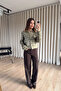 Green Coffee Feather Textured Gold Button Cardigan - 4