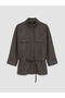 Gray Mock Neck Women's Suede Look Jacket