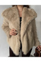 Women's Beige Faux Fur Coat Winter Plush Stylish Model - 3