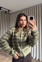 Green Coffee Feather Textured Gold Button Cardigan - 5