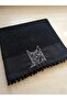 Cat Embroidered Black Hand Towel – 100% Cotton Decorative Towel with Pompom Detail