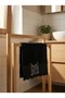 Cat Embroidered Black Hand Towel – 100% Cotton Decorative Towel with Pompom Detail - 4