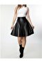 Faux Leather Super Quality Women Draped Loose Stretchy Lycra Flared Skirt Above Knee