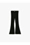 Viscose Blended Slim Fit Flared Black Girl's Trousers 6Wkg40005Ht