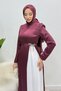 Henna Bow Detailed Crepe Satin Hijab Evening Dress - Burgundy - 2
