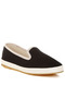 Women Round Toe Canvas Slip-On Loafers in Black