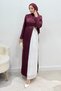 Henna Bow Detailed Crepe Satin Hijab Evening Dress - Burgundy - 3