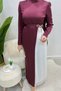 Henna Bow Detailed Crepe Satin Hijab Evening Dress - Burgundy - 6
