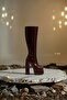 Burgundy Patent Leather Women's Double Platform Thick Heel Boots - 2