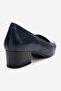 Women's Square Heeled Classic Shoes Real Leather Mt 13312 Dark Blue - 4