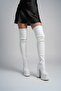 White Skin Women's Double Platform High Heel Over-The-Knee Stretch Boots - 2