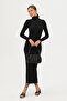 Women's Black Turtleneck Long Maxi Dress - 2