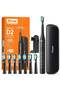D2 Sonic Electric Toothbrush, 5 Modes, 8 Heads, Travel Case (Black)