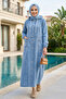 Women's Buttoned Hooded Pocket Light Denim Blue Cap - 2